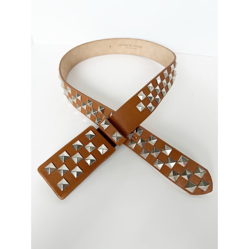 Streets Ahead Studded Leather B Roger Belt Brown Silver Studs Medium Rare